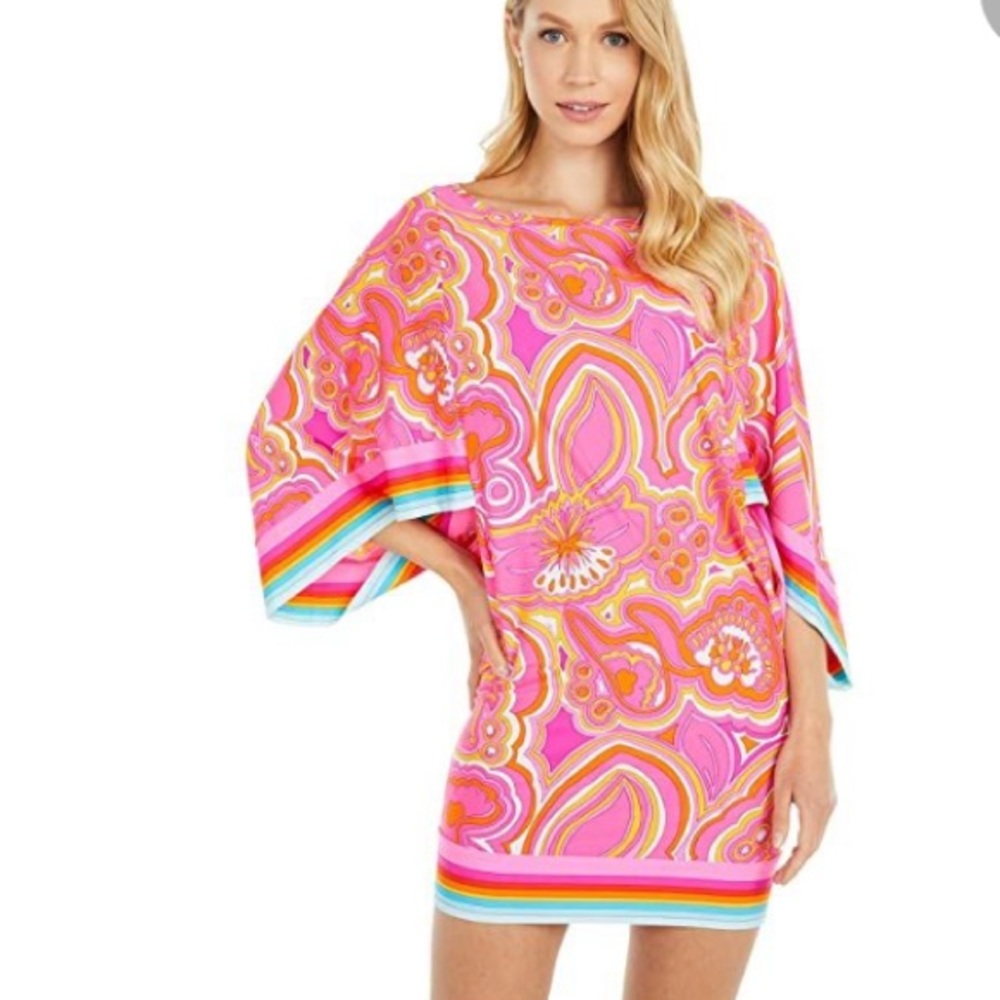 Trina Turk Pink Orange Multicolor Floral-Print Swim Coverup